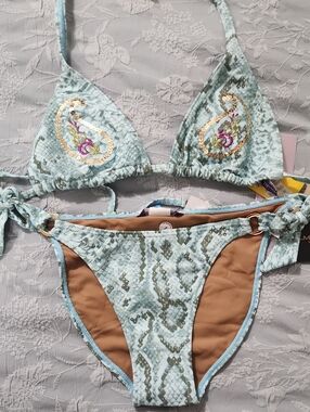 Cia.Martima Embellished Paisley Triangle Bikini - Light Aqua